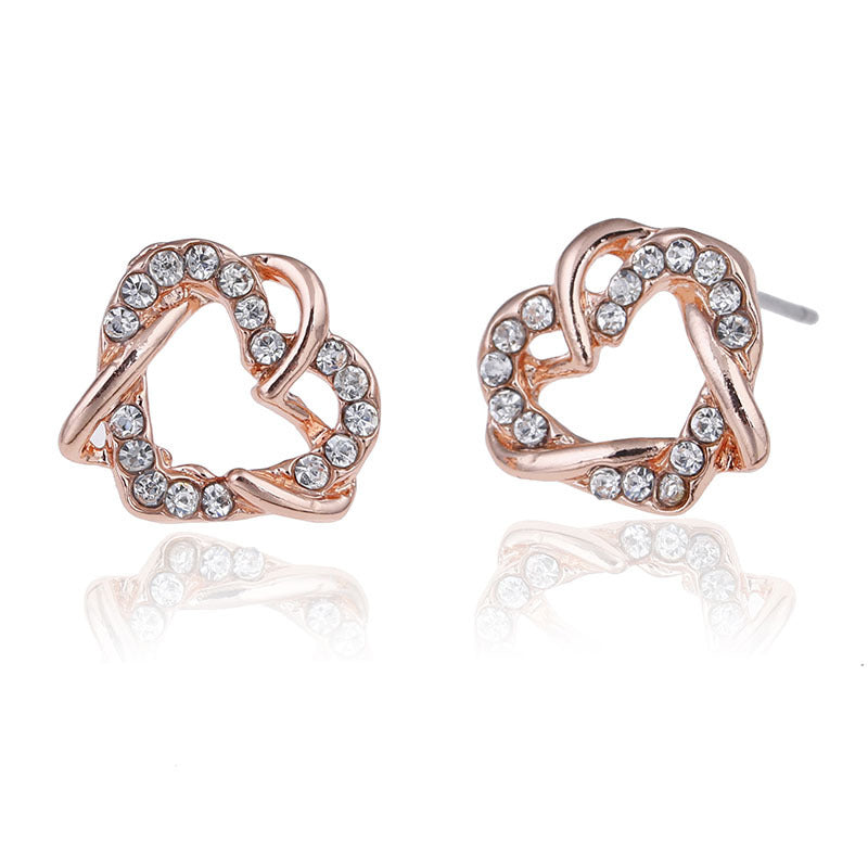 Luxury Gold Heart Rose Gold Color Stud Earrings