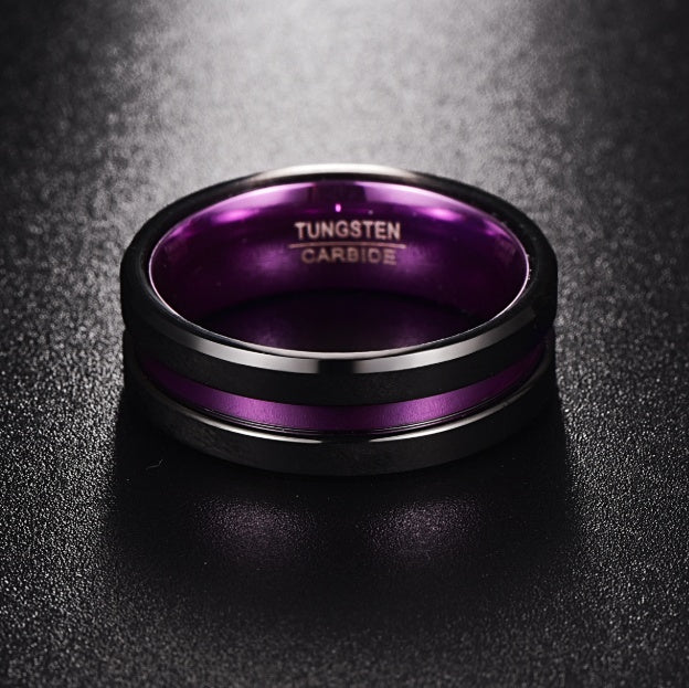 Vibrant Purple Groove Tungsten Carbide Ring