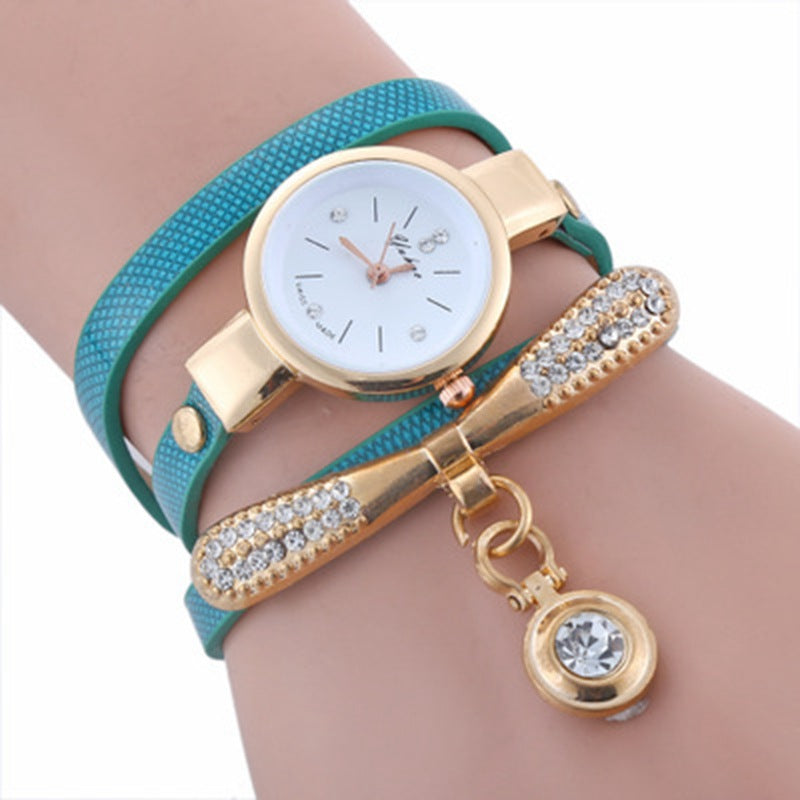 Circle Quartz Bracelet Watch Lady Leather Band Fashion