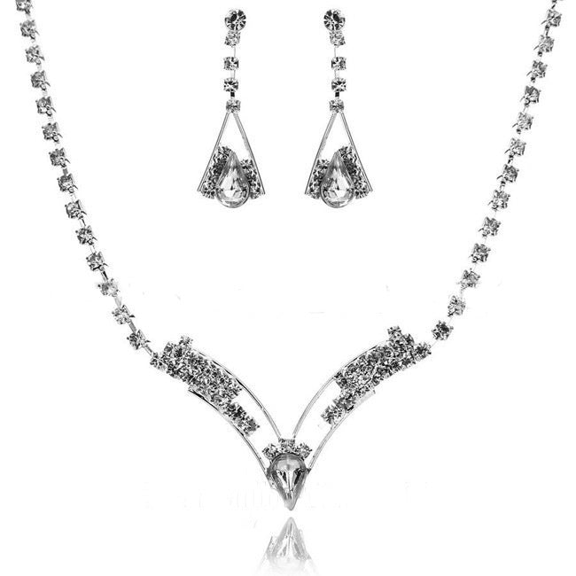 The bride simple crystal diamond jewelry set chain chain set bride wedding fashion necklace set of two pieces of glass stones