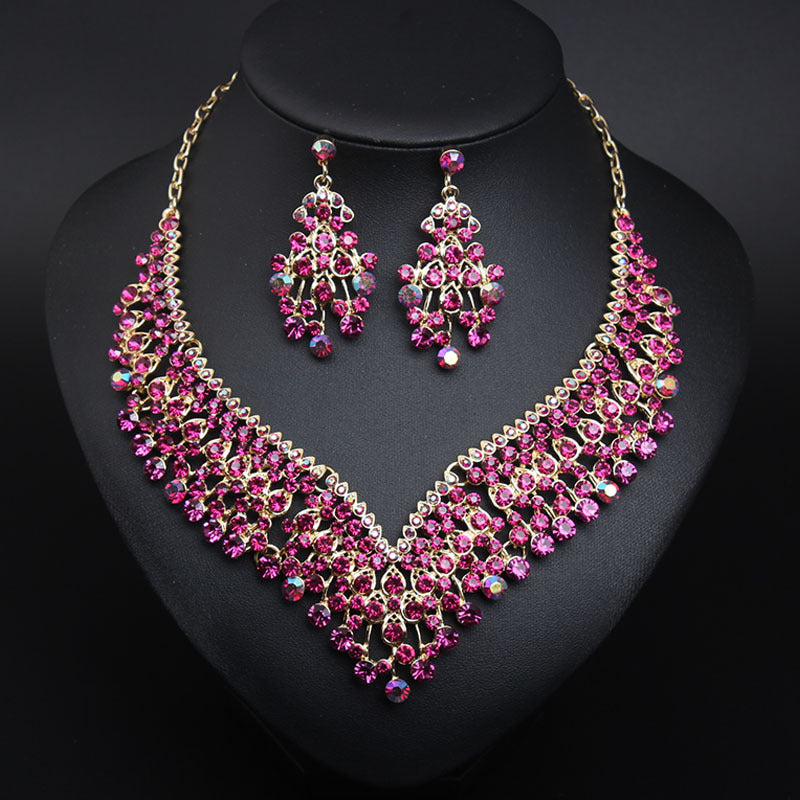 Creative Crystal Collarbone Necklace Earring Set