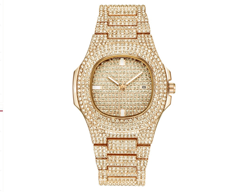 Men's Luxury Diamond Date Quartz Watch