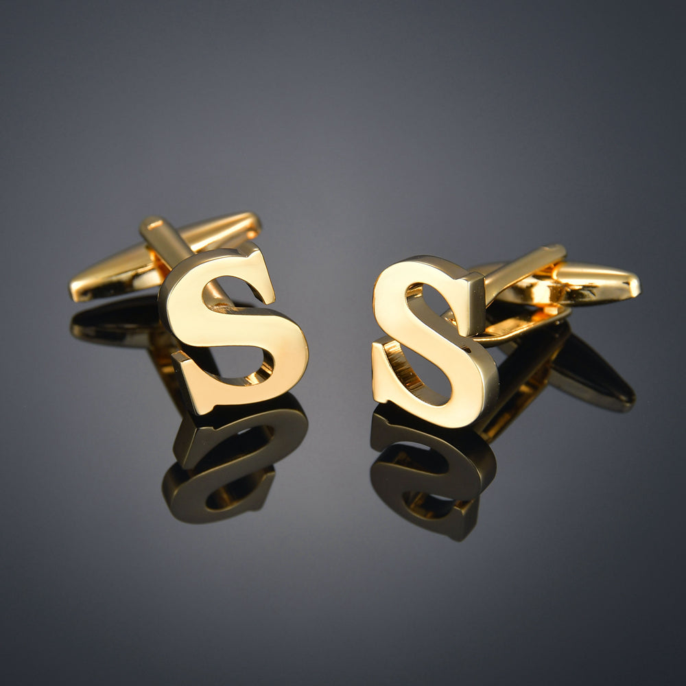 Gold Color Cufflinks LettersMaple leavesName Cuff Links for mens French