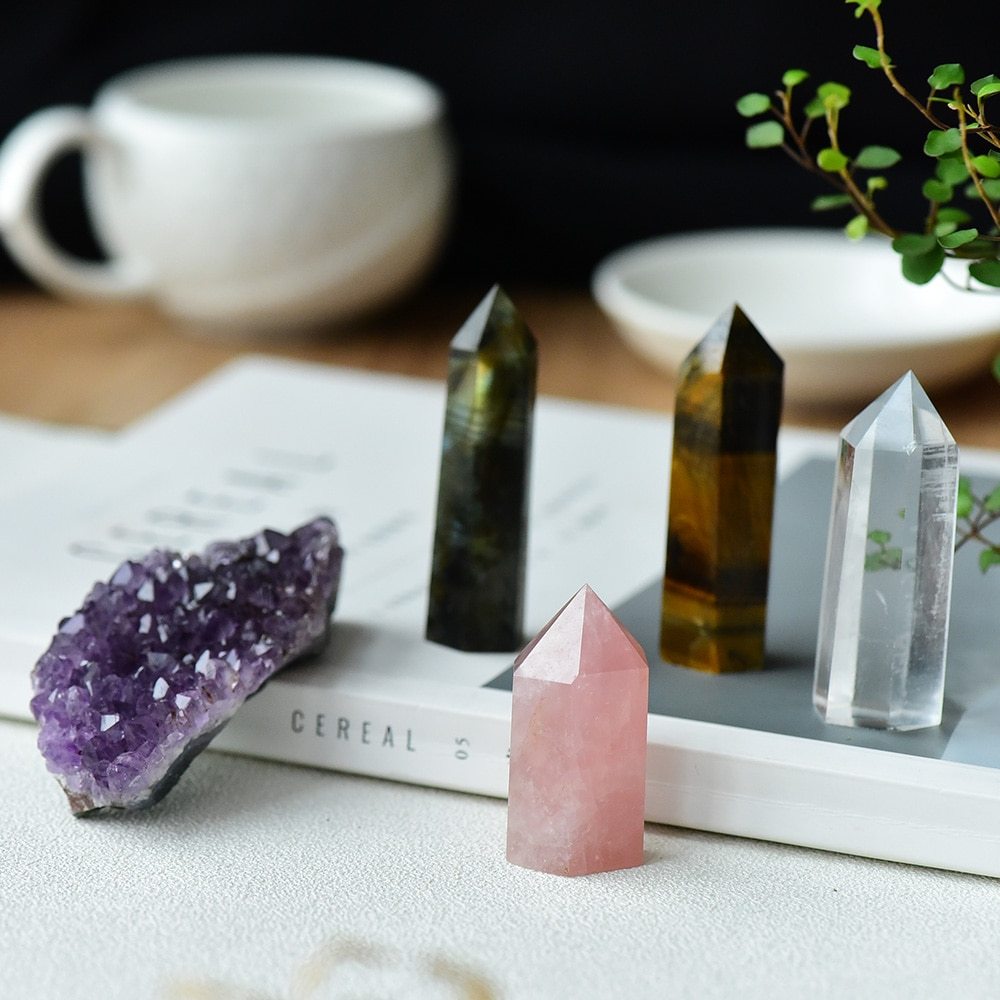 Natural Rose Quartz Hexagonal Column Decoration Stone