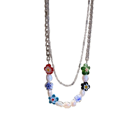 Fashionable Colorful Flower Freshwater Pearl Necklace