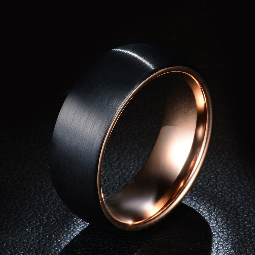 Hot sale Fashion Mens Black Stainless steel Ring With Rose Gold Color Male Ring 8mm Wedding Jewelry Dropshipping