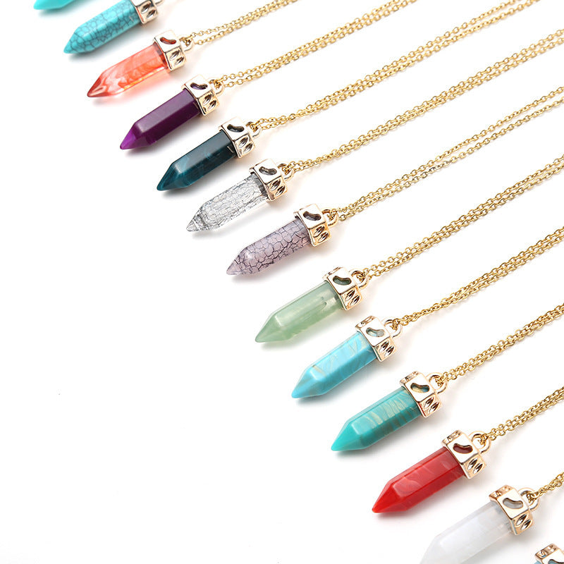 Ling Pendulum Bullet Resin Hexagon Column Pendant Stainless Steel Necklace