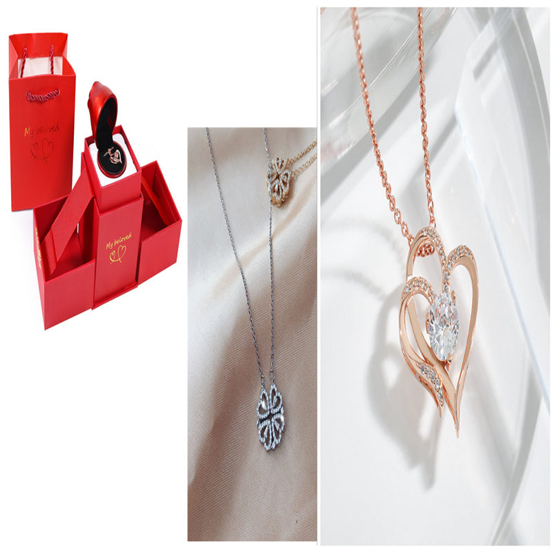 Magnetic Folding Heart-Shaped Four-Leaf Clover Pendant Necklace