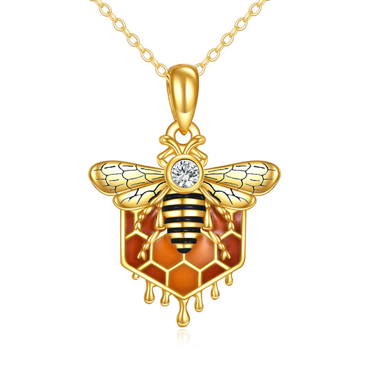 Sterling Silver Honeycomb Bee Pendant Necklace Jewelry for Women