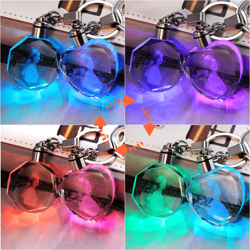 K9 Crystal Keychain LED Flashing Custom Carve Family Photo Frame Souvenir Gifts Glass Key Chain Ring Jewelry