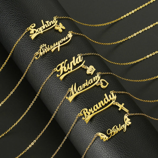 Customizable Name Necklace with Butterfly and Heart Accents