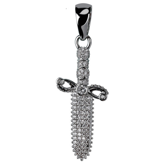 Dazzling Iced Out 925 Sterling Silver Dagger Pendant Necklace