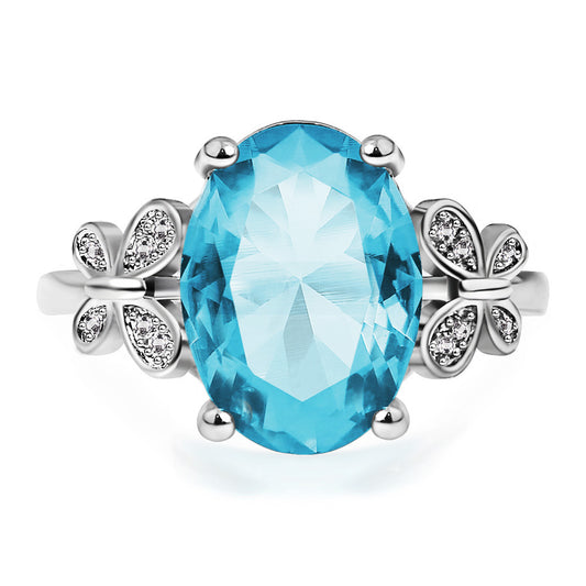Oversized Sea Blue Zircon Ladies Ring Simple Bow Ring Ring