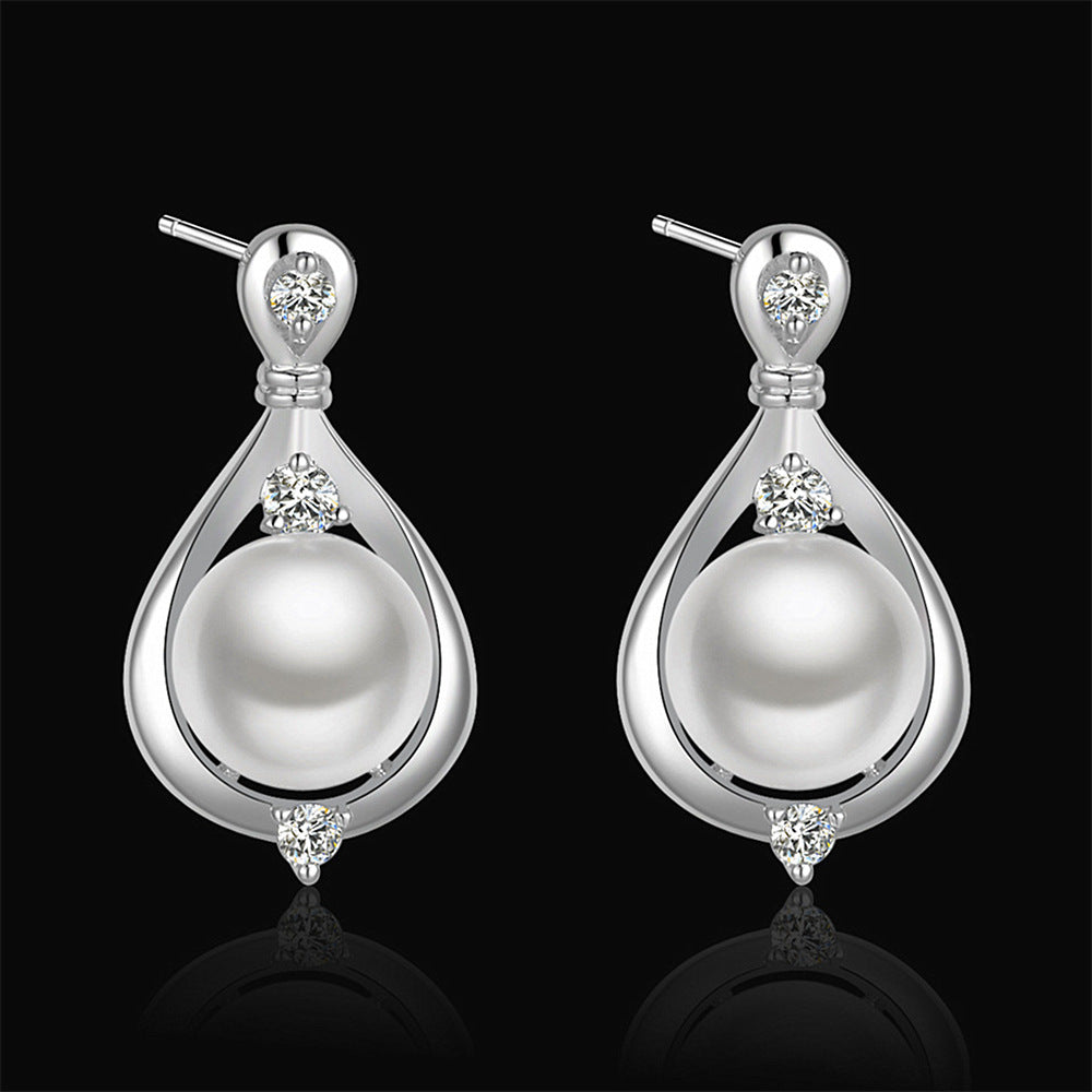 Fashion Lady Water Drop Silver Pearl Jewelry Set