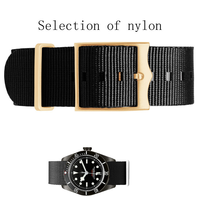 Nylon Strap Inspired by Biwan Little Red Flower Little Black Shield Bronze Series 22mm Men