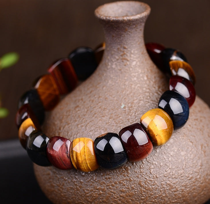 Natural color tiger eye stone tiger eye stone red yellow blue hand row bracelet bracelet men and women couple gift