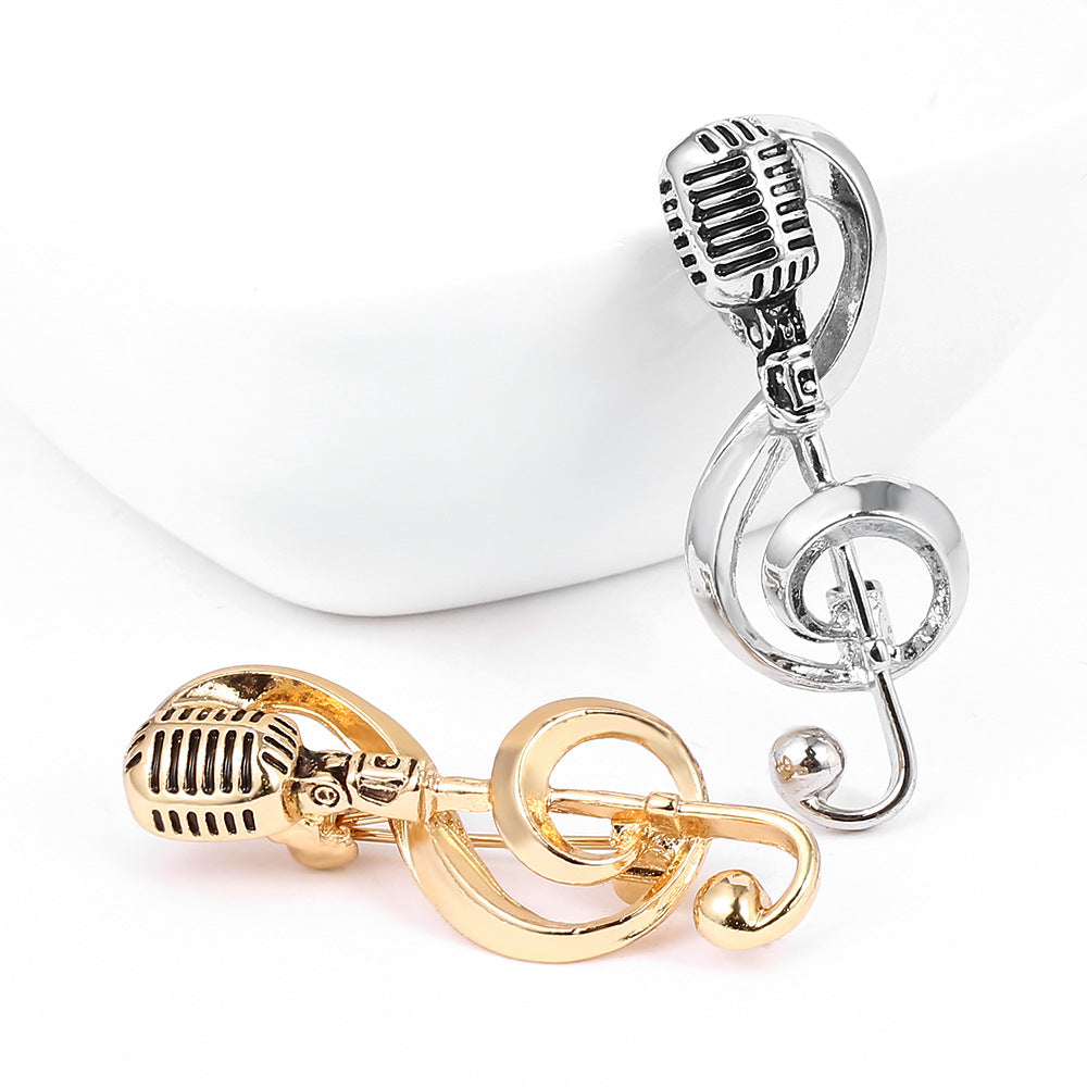 Retro microphone music brooch