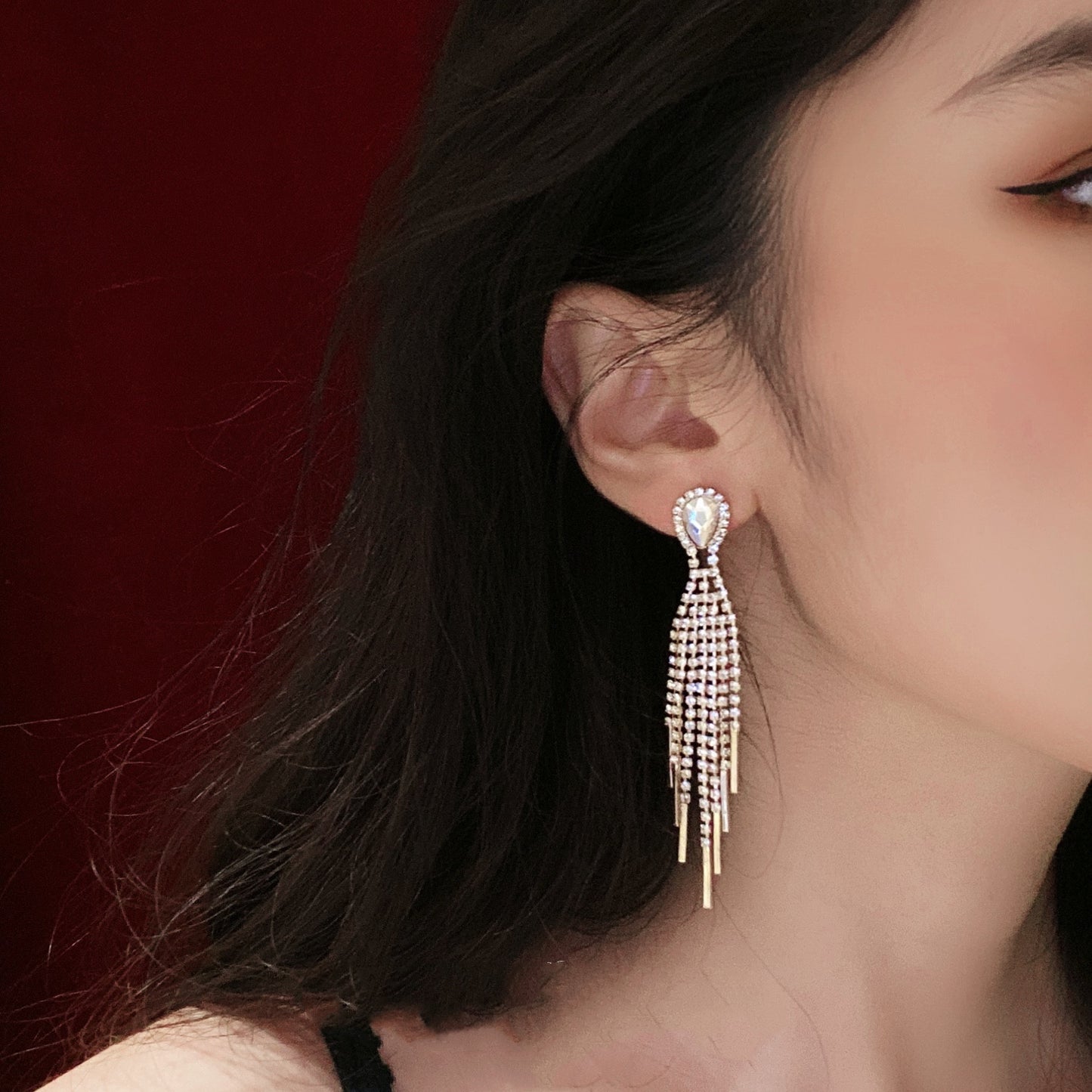 Bride With Rhinestone Earrings Super Flash Long Tassel Temperament