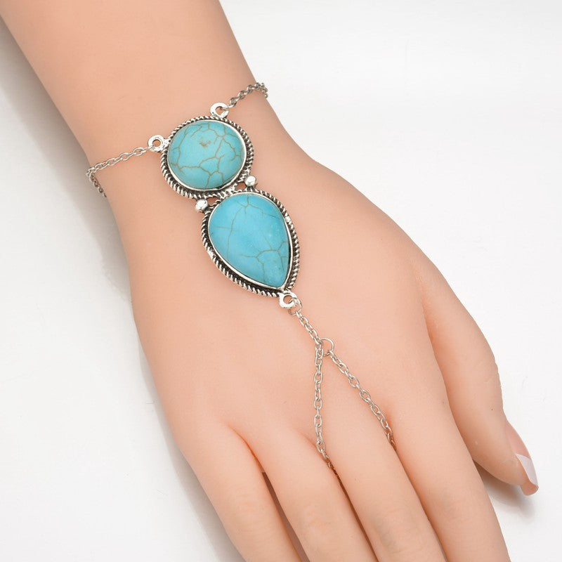 Silver Turquoise Finger Ring Bracelet
