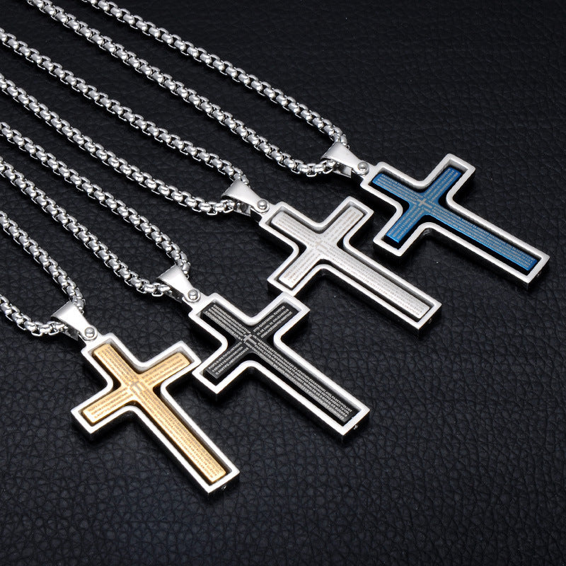 Stainless steel rotatable bible verse cross pendant necklace