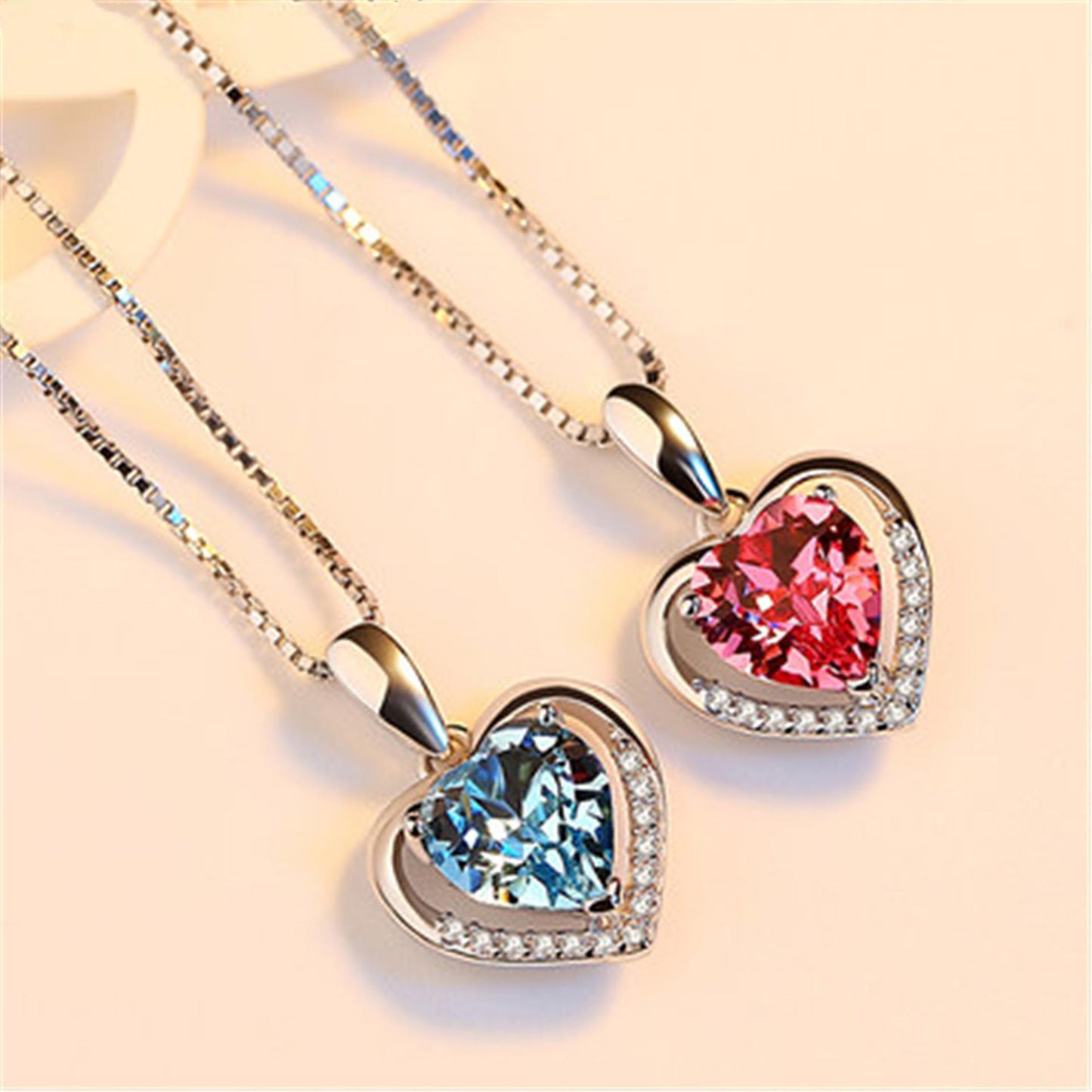 Silver Plated Heart Pendant Crystal Love Necklace