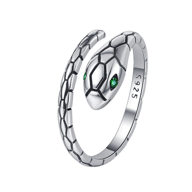 925 Sterling Silver Green Snake Eye Ring Can Be Worn By Men And Women