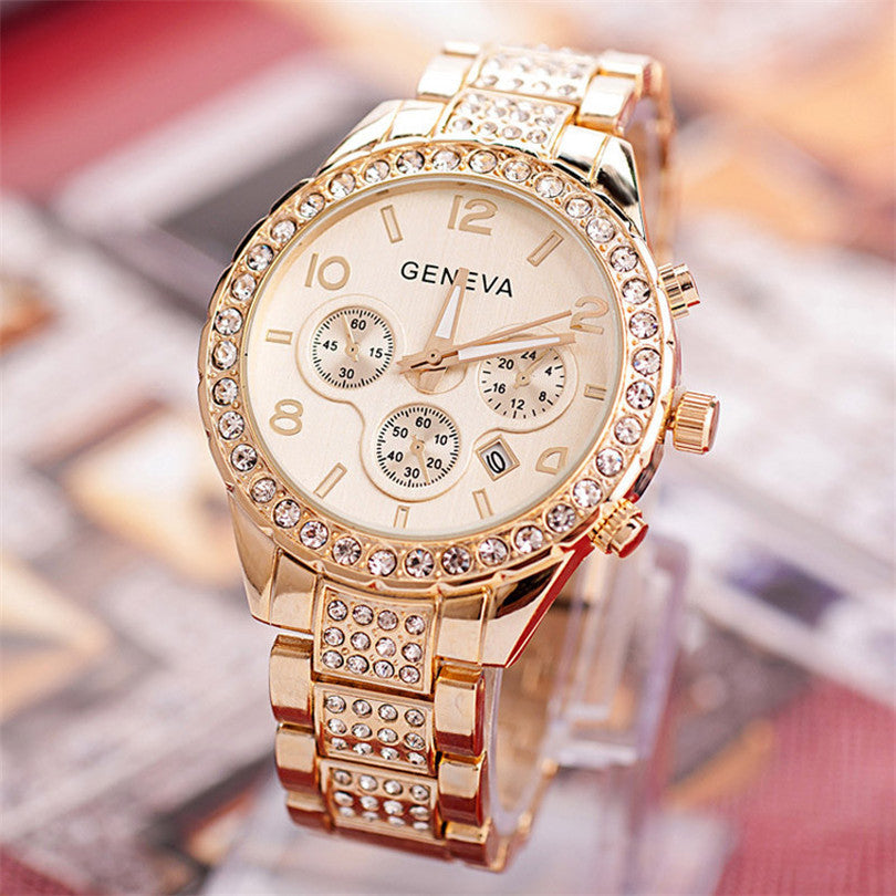 Geneva diamond calendar watch women fashion watch business casual ladies quartz tide watch fake three-eyed watch