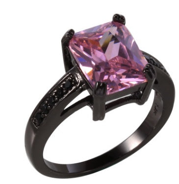 Vintage Pink Sapphire Black Gold Filled Ring