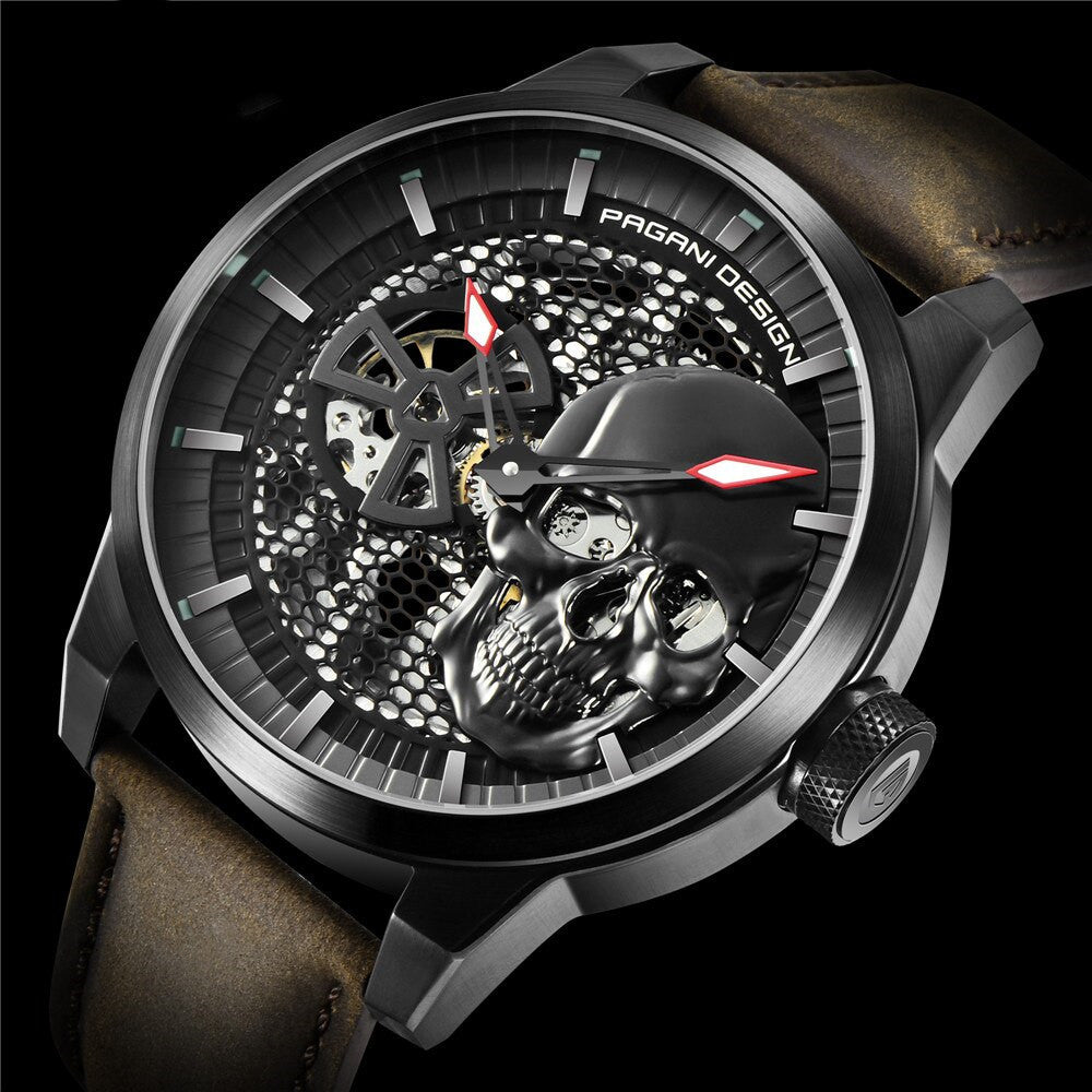 Skull Sapphire Mirror Mechanical Waterproof Hollow Belt Watch