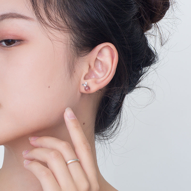 Cute Little Rabbit Strawberry Crystal Earrings