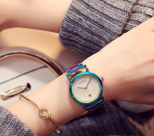 Colorful steel belt watch fashion color steel belt women's watch simple European and American Fan steel belt women's watch