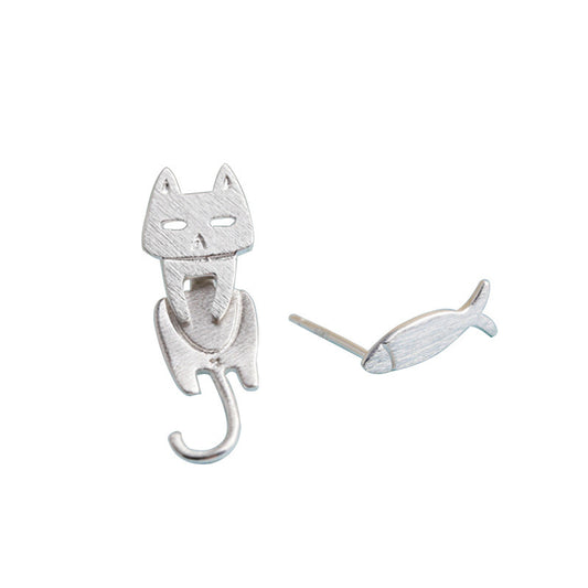 S925 Sterling Silver Stud Earrings Fashion Detachable Cat Fish Pin Studs Cute Comet Silver Earrings