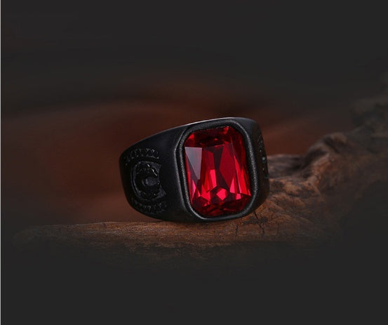 Vintage Red Stone Black Ring For Men Women Punk Gothic Style Male Finger Jewelry Gift Wholesale