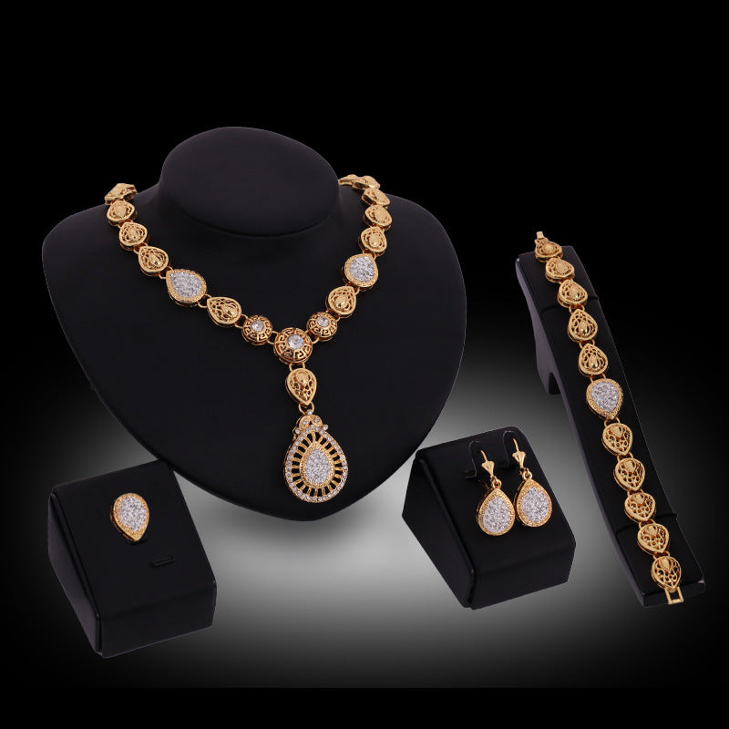 Fashion popular jewelry four-piece necklace earrings exaggerated set European and American party jewelry set