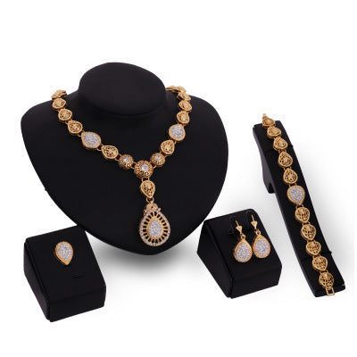 Fashion popular jewelry four-piece necklace earrings exaggerated set European and American party jewelry set