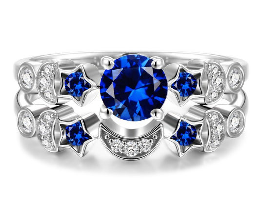 New creative moon ring women Europe and the United States inlaid blue gem engagement ring