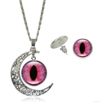 European and American fashion jewelry Color pupil eye series time gemstone necklace earrings Jewelry set