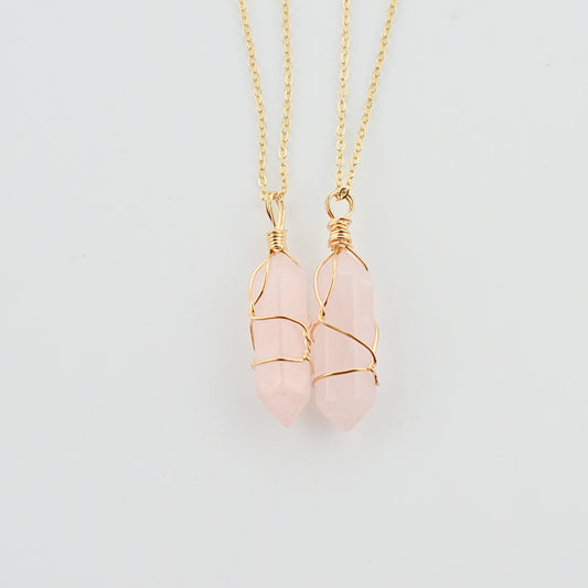 Wire Wrapped Geometric Hexagonal Column Quartz Necklace
