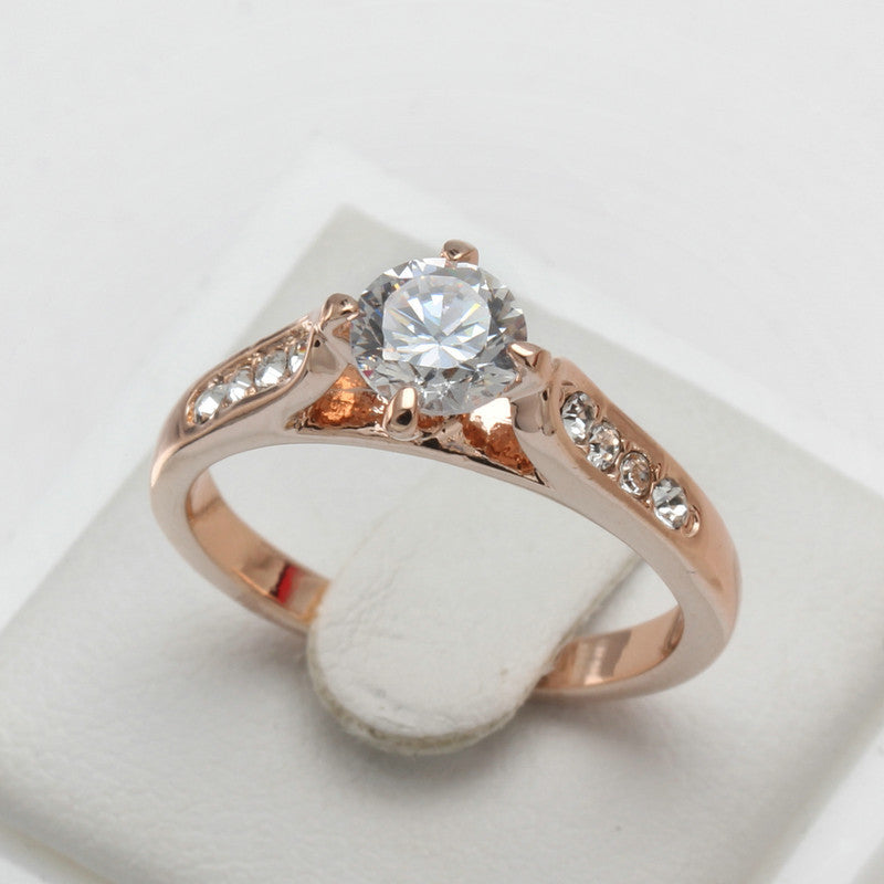 Classic foreign hot hand decorated Korean minimalist engagement rose gold plated ring Nvjie high-grade zircon wholesale
