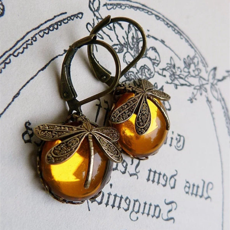 Vintage Dragonfly Pendant Boho Chakra Drop Earrings