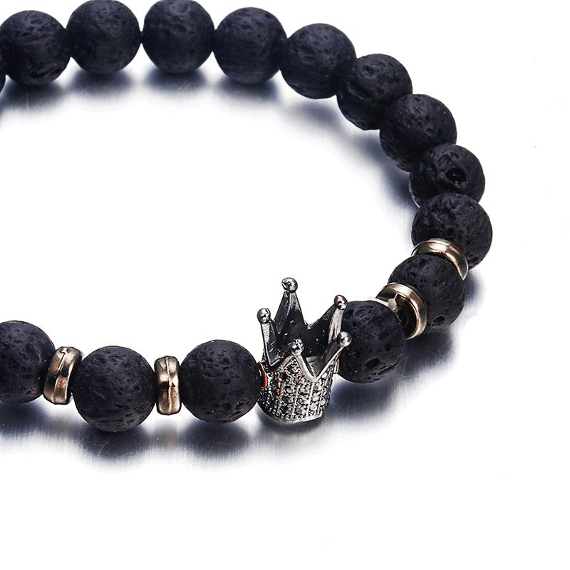 Fashion Lava Natural Stone Beads Bracelet For Women Men Man Crystal Crown Hand Bracelets Jewelry Mens Accessories