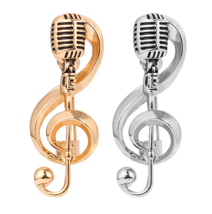 Retro microphone music brooch