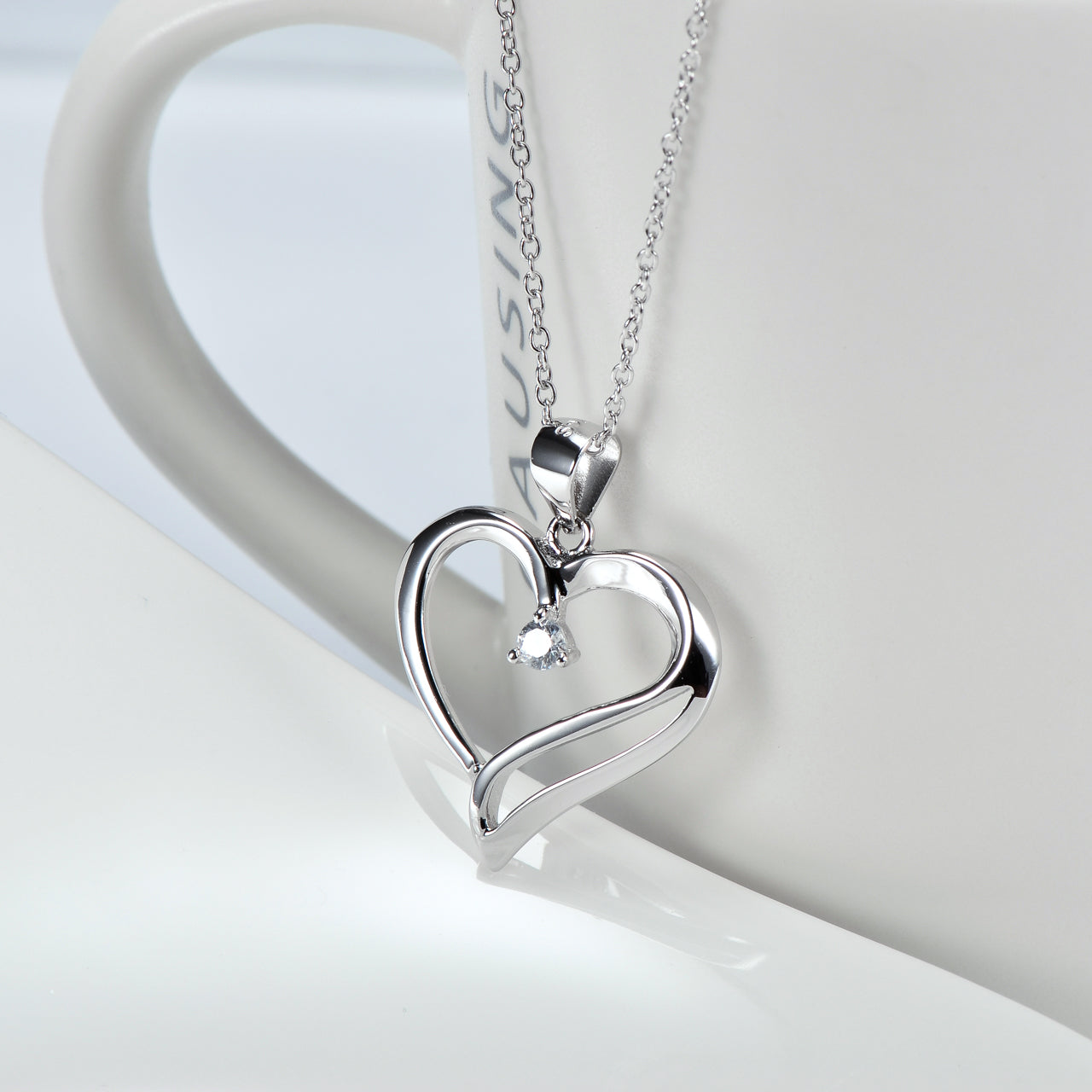 Heart  Pendant 925 Silver Diamante Necklace