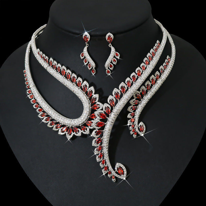 INS Wind Zircon Necklace Earring Set