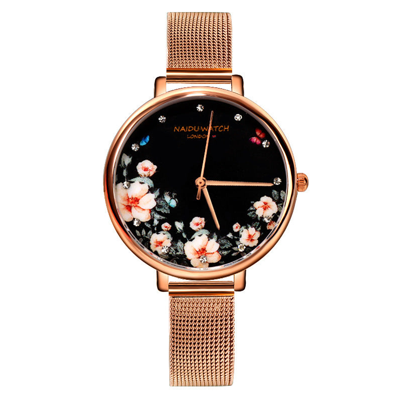 All-match creative big dial flower ladies watch