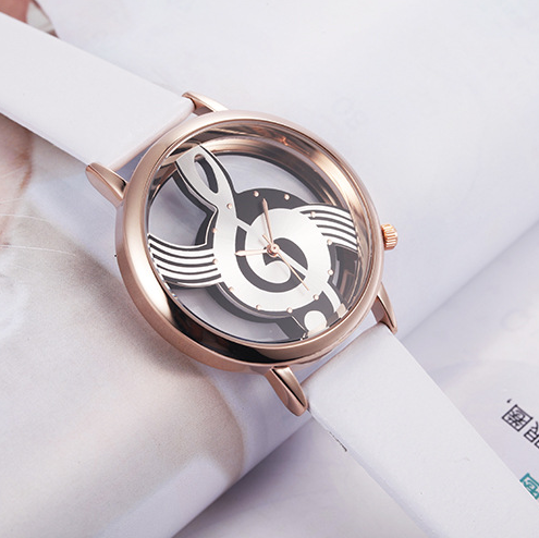 Hollow Musical Note Leather Wrist Watch