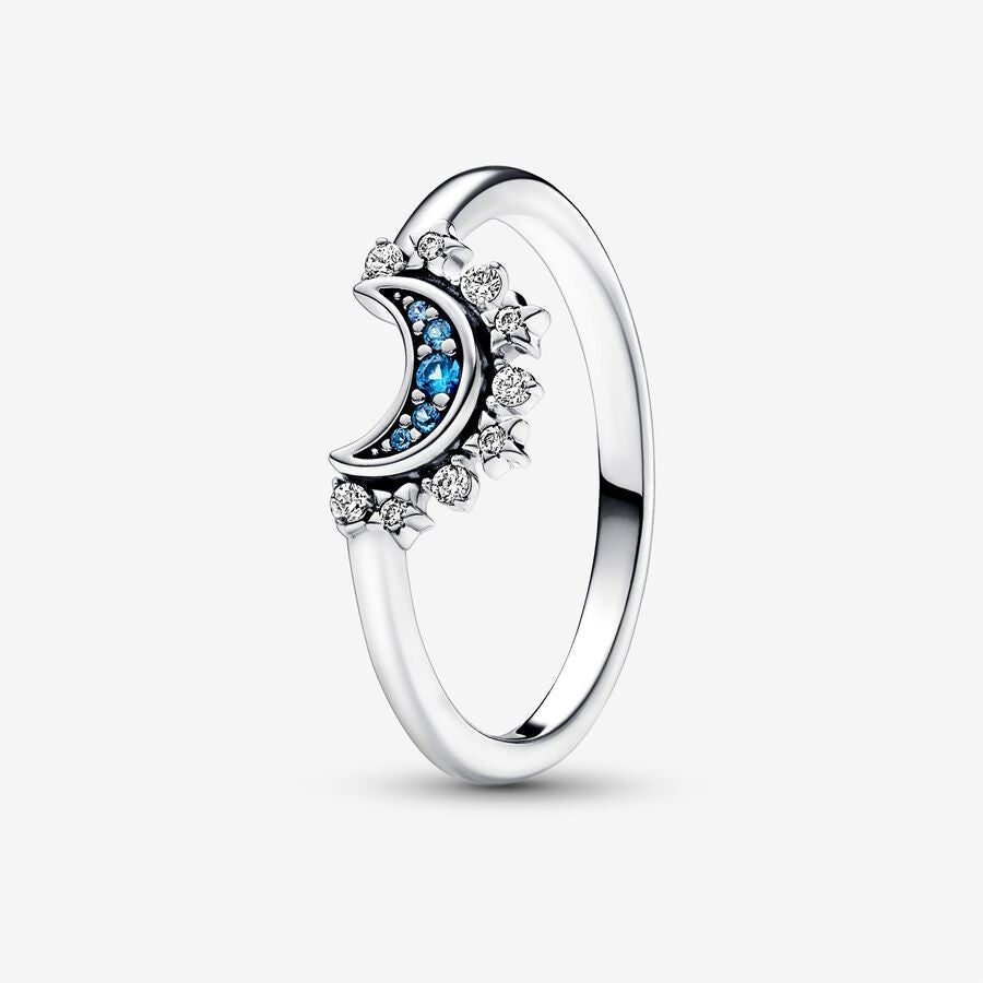 Sterling Silver Rising Sun Ring Shining Blue Moon Combination Two-in-one