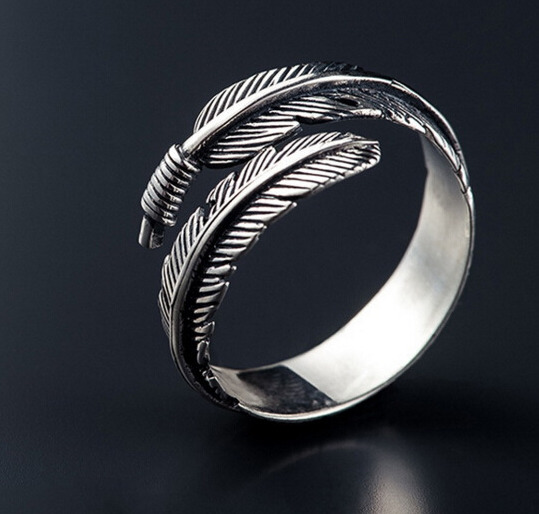 Antique Feather Ring 925 Sterling Silver