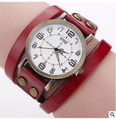 CCQ Vintage Leather Bracelet Watch for Women
