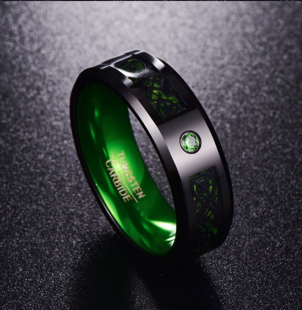Rugged Matte Green Zircon Tungsten Carbide Men's Wedding Ring